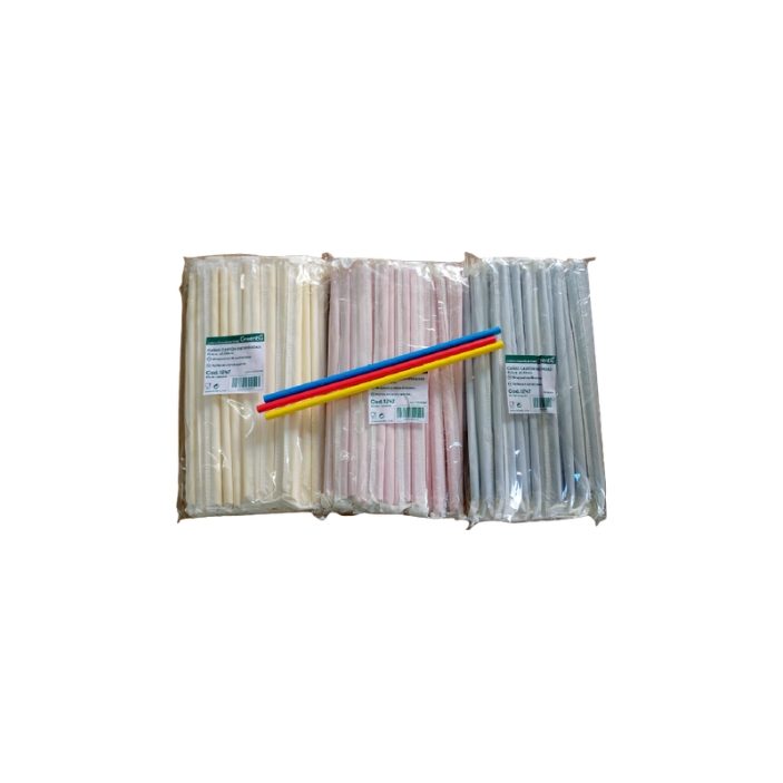 50 Pailles en carton COULEURS, (19.6cm)