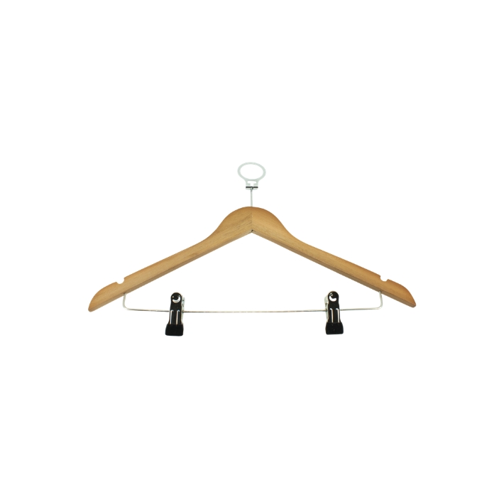 Cintre en bois avec pince pour pantalon (Sans anneaux)
